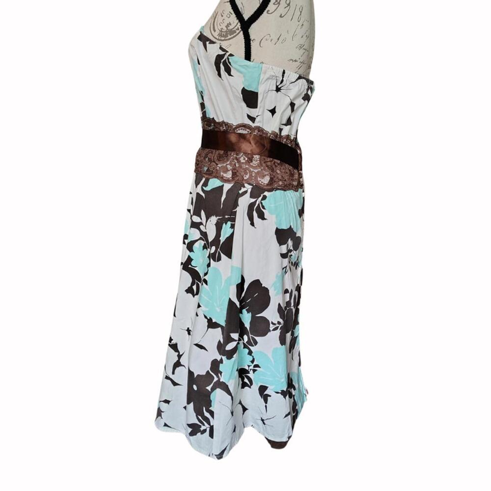 Trixxi Floral A-line Strapless Knee Length Dress 10 Lace‎ Blue Party Y2K Retro - Picture 4 of 6